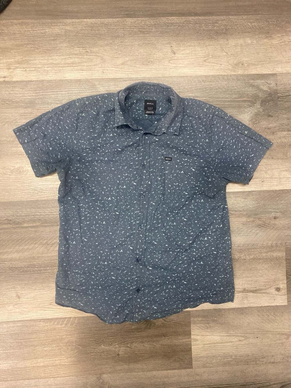 RVCA Men's Short Sleeve Button-Down Shirt in Blue with White Fleck Print